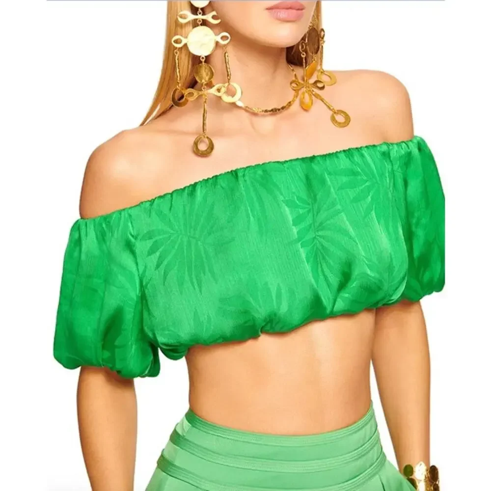 RAMY BROOK Top NEW Size L Brooks Off-the-Shoulder Crop Top Vibrant Green $285 - Picture 6 of 6